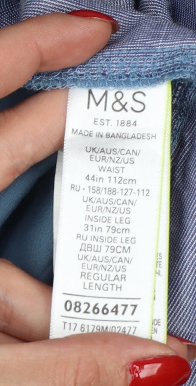 M&S Men’s Blue 44in Waist Chino Trousers Straight Leg 31in