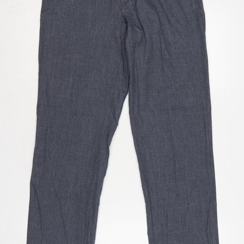 Marks and Spencer Men Grey 30L Regular Chambray Straight Trousers
