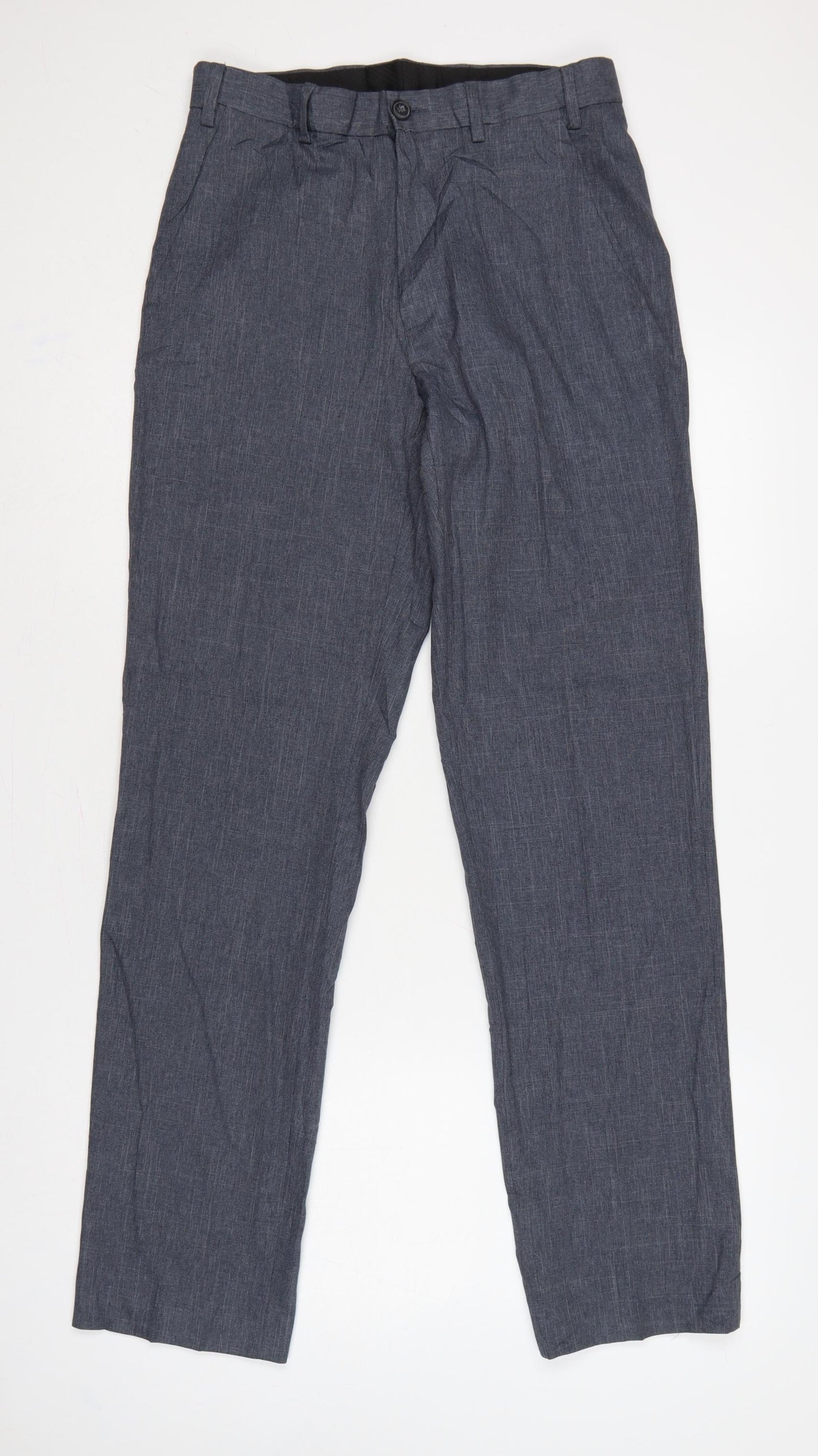 Marks and Spencer Men Grey 30L Regular Chambray Straight Trousers