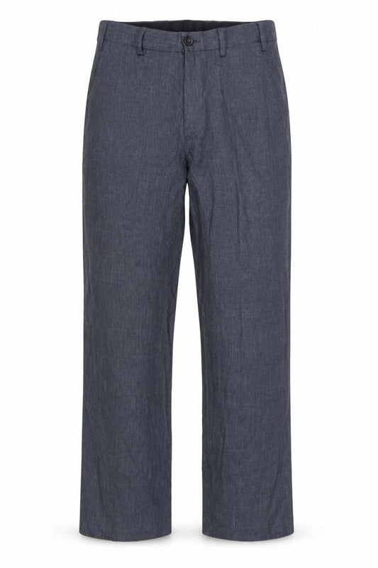 Marks and Spencer Men Grey 30L Regular Chambray Straight Trousers