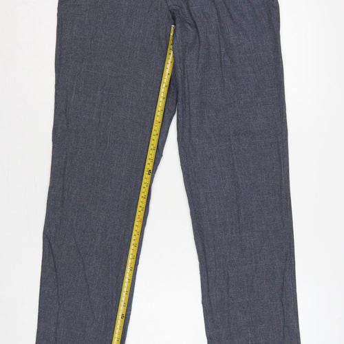 Marks and Spencer Men Grey 30L Regular Chambray Straight Trousers