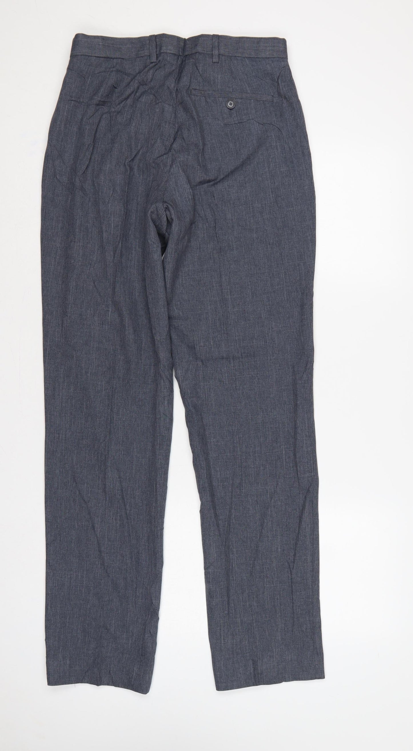 Marks and Spencer Men Grey 30L Regular Chambray Straight Trousers