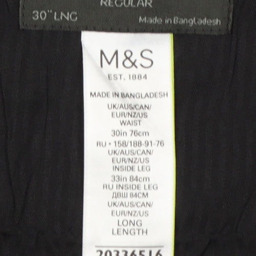 Marks and Spencer Men Grey 30L Regular Chambray Straight Trousers