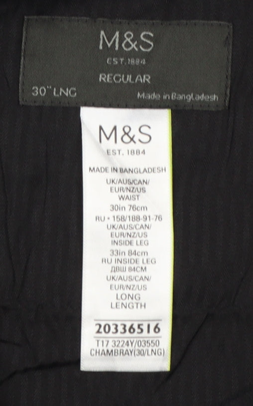 Marks and Spencer Men Grey 30L Regular Chambray Straight Trousers
