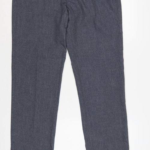 Marks & Spencer Men Blue 32 Regular Chambray Straight Dress Trousers