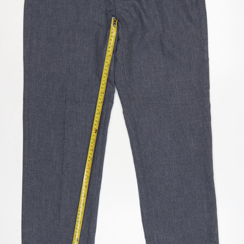 Marks & Spencer Men Blue 32 Regular Chambray Straight Dress Trousers