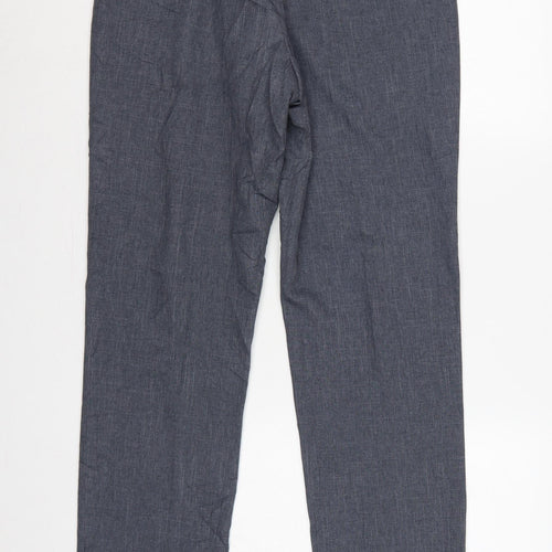 Marks & Spencer Men Blue 32 Regular Chambray Straight Dress Trousers