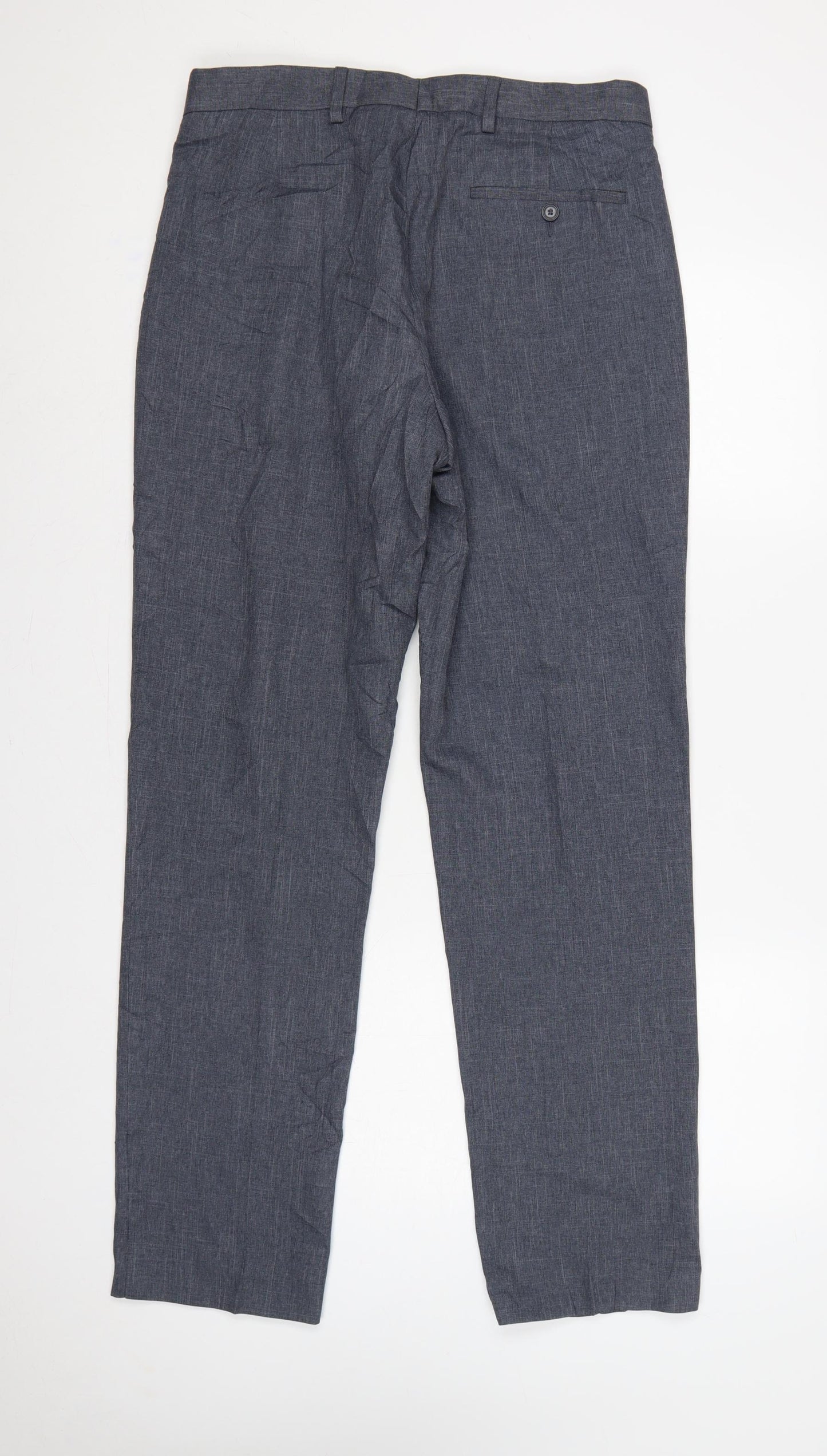 Marks & Spencer Men Blue 32 Regular Chambray Straight Dress Trousers