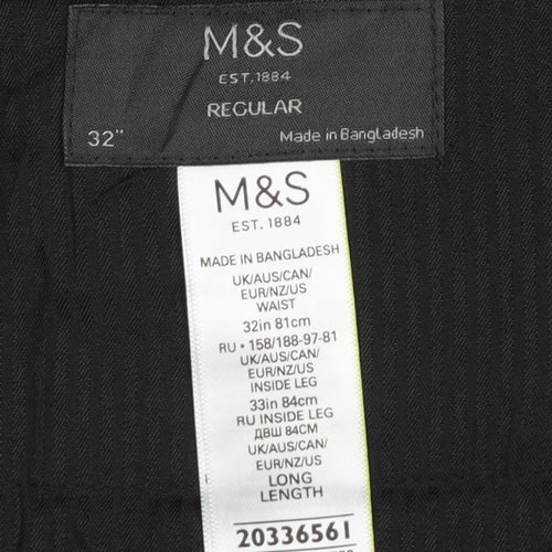 Marks & Spencer Men Blue 32 Regular Chambray Straight Dress Trousers