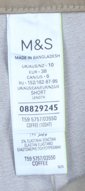 M&S Women’s Brown Size 10 Short Slim Tapered Chino Trousers