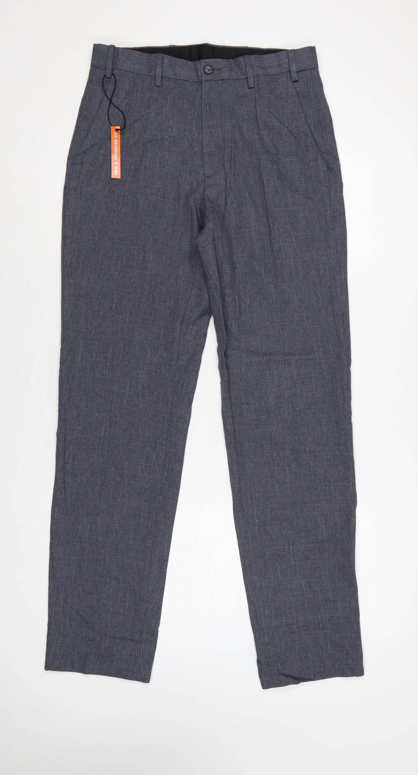 M&S Men’s Grey Regular Fit Straight Trousers W30 L33