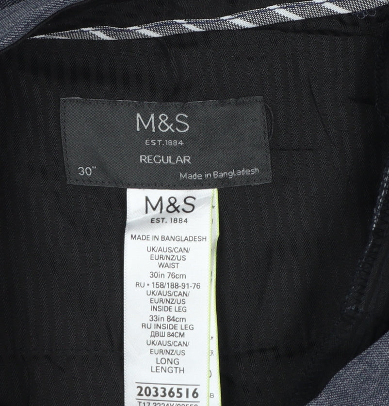 M&S Men’s Grey Regular Fit Straight Trousers W30 L33