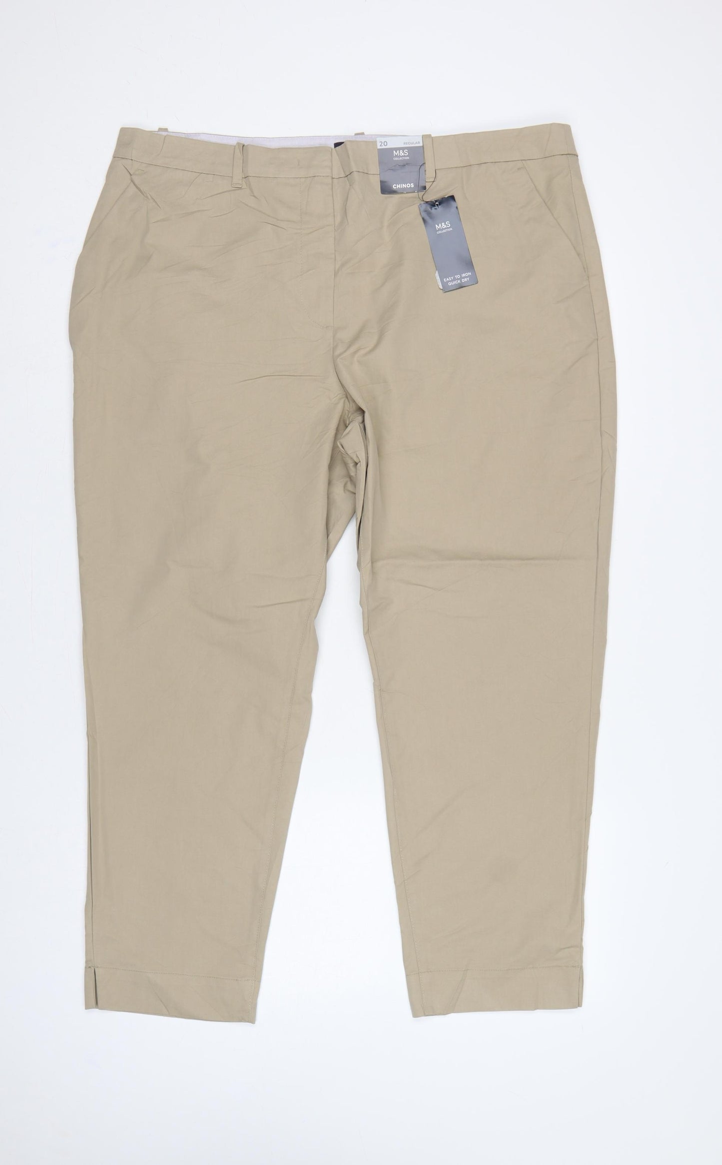 Marks and Spencer Women Beige UK 20 Regular Tapered Chino Trousers