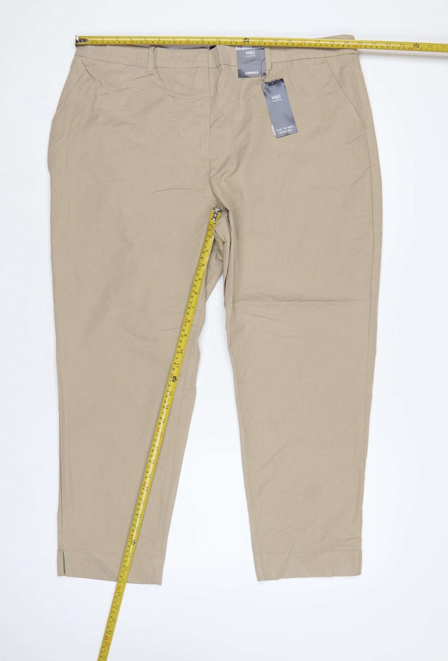 Marks and Spencer Women Beige UK 20 Regular Tapered Chino Trousers