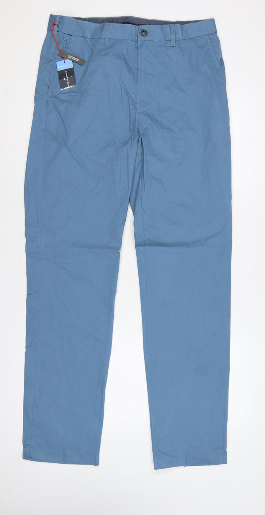 M&S Mens Blue Regular Fit Chino Trousers W32 L31 Straight