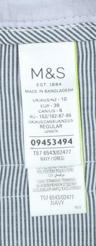 Marks & Spencer Women Blue UK 10 Regular Tapered Tailored Trousers