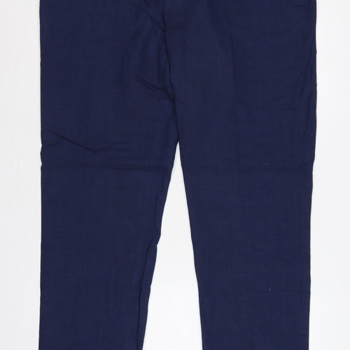 Marks & Spencer Unisex Blue 42 Tailored Linen Blend Straight Trousers