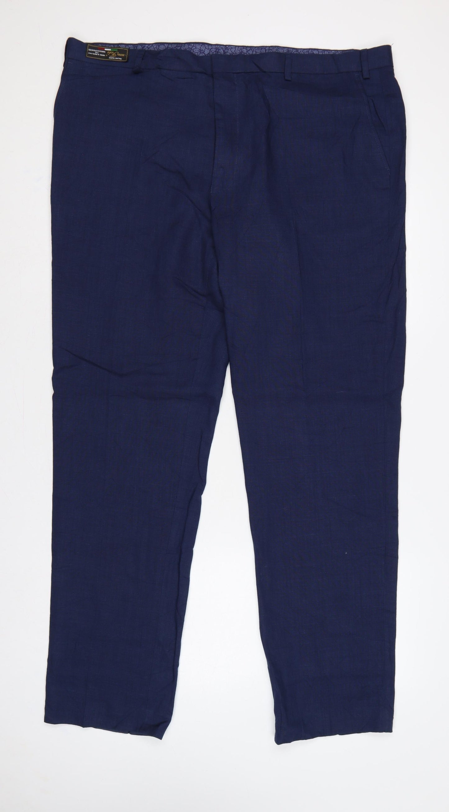 Marks & Spencer Unisex Blue 42 Tailored Linen Blend Straight Trousers