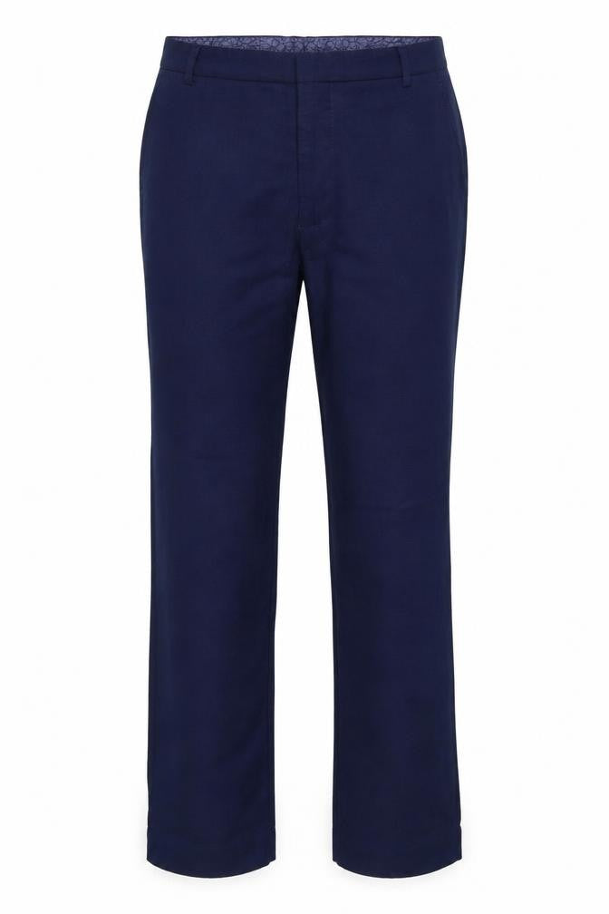 Front view of Marks & Spencer unisex blue 42 tailored linen blend straight trousers