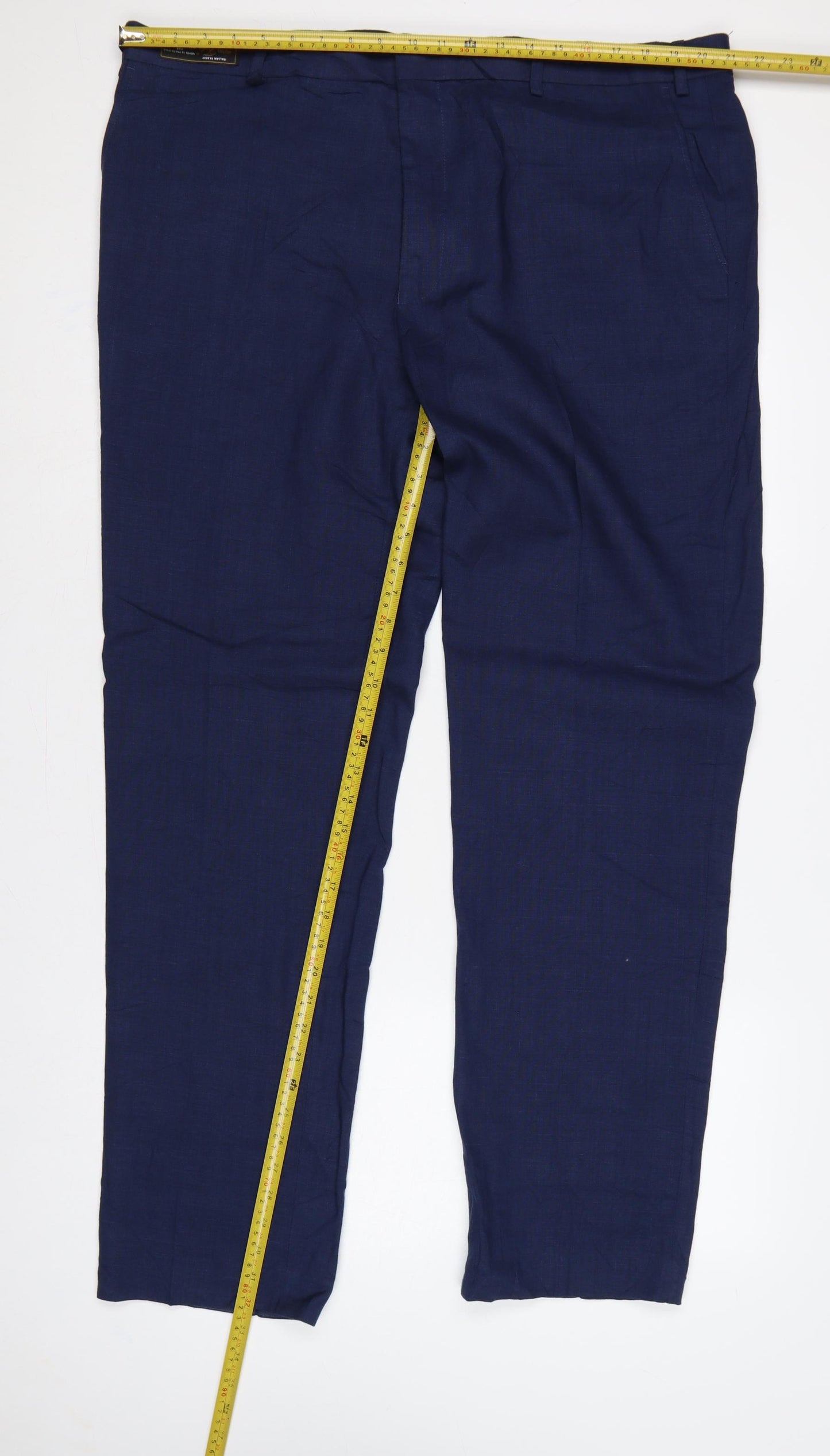 Marks & Spencer Unisex Blue 42 Tailored Linen Blend Straight Trousers