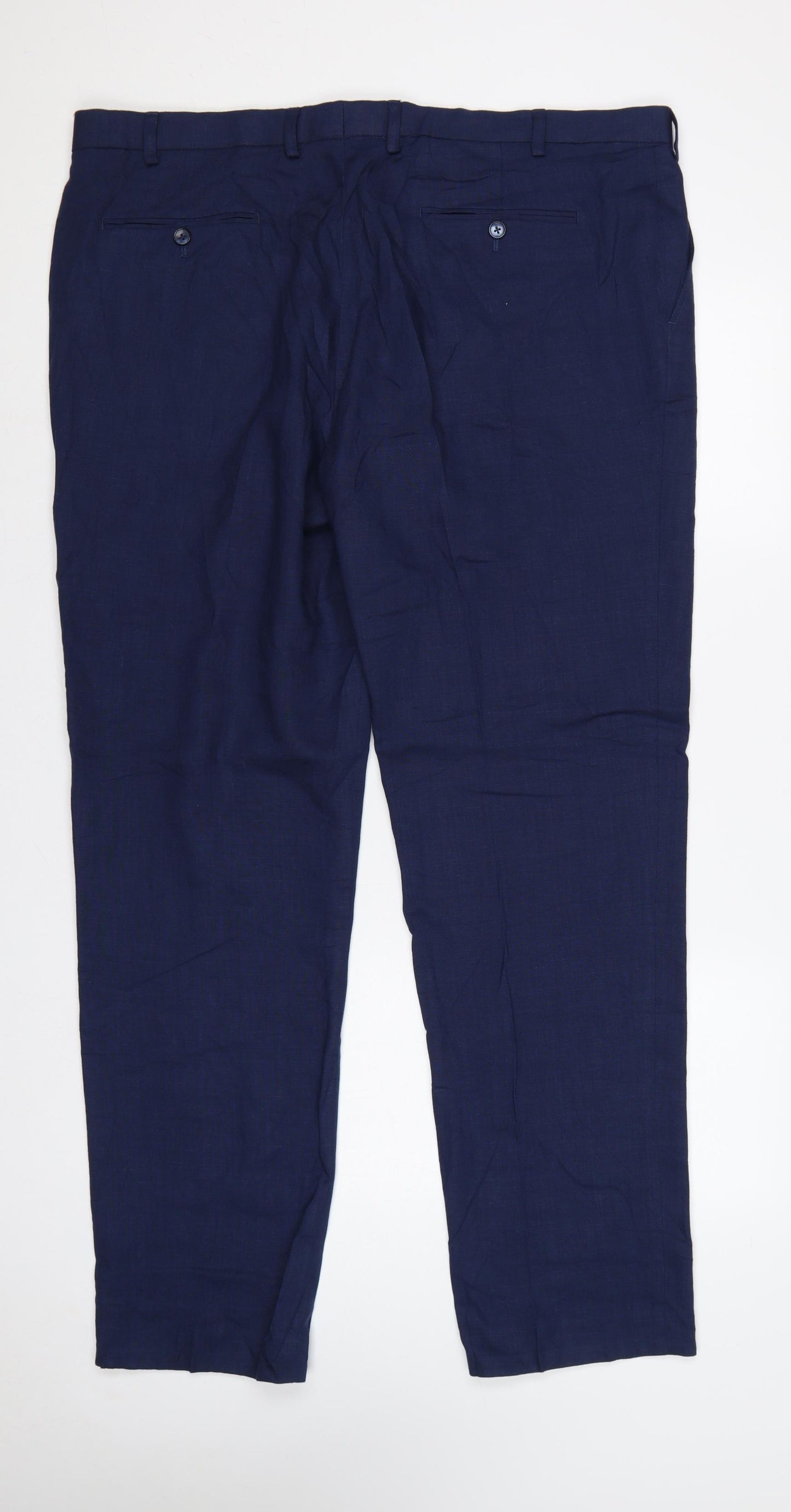 Marks & Spencer Unisex Blue 42 Tailored Linen Blend Straight Trousers