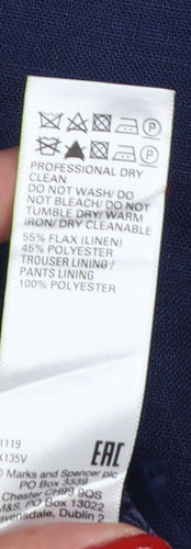 Marks & Spencer Unisex Blue 42 Tailored Linen Blend Straight Trousers