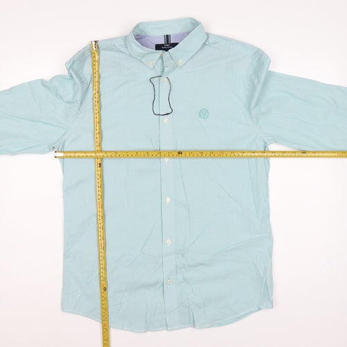 Marks & Spencer Men Green M Striped Button-Down Cotton Shirt