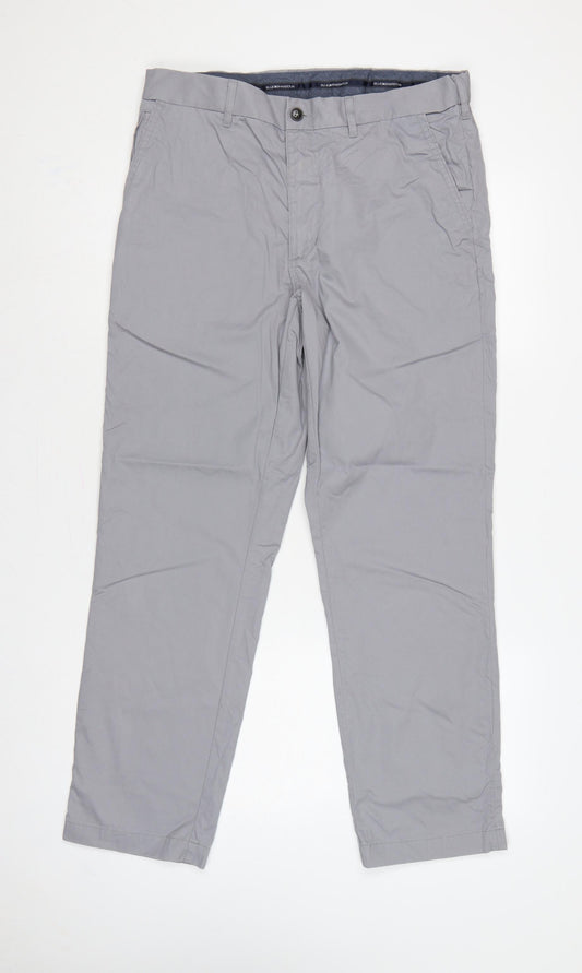 Marks and Spencer Blue Harbour Men Grey 32in Regular Chino Trousers