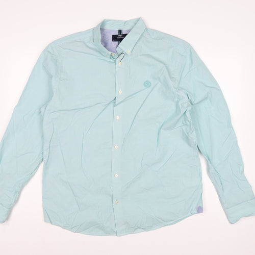 Marks and Spencer Men Green L Heritage Striped Button-Down Cotton Shirt