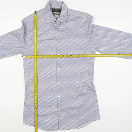 M&S Men Blue Owl Print Slim Fit 14.5in Stretch Long Sleeve Shirt
