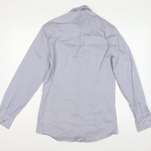 M&S Men Blue Owl Print Slim Fit 14.5in Stretch Long Sleeve Shirt
