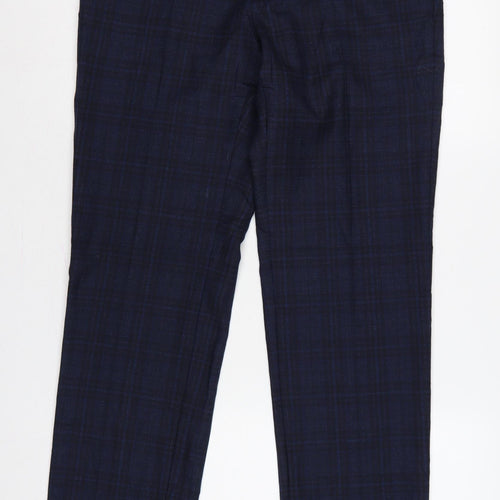Marks and Spencer Men’s Blue 32 Linen Blend Plaid Dress Trousers