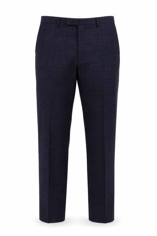Marks and Spencer Men’s Blue 32 Linen Blend Plaid Dress Trousers