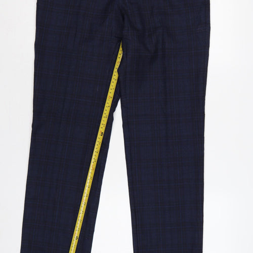 Marks and Spencer Men’s Blue 32 Linen Blend Plaid Dress Trousers