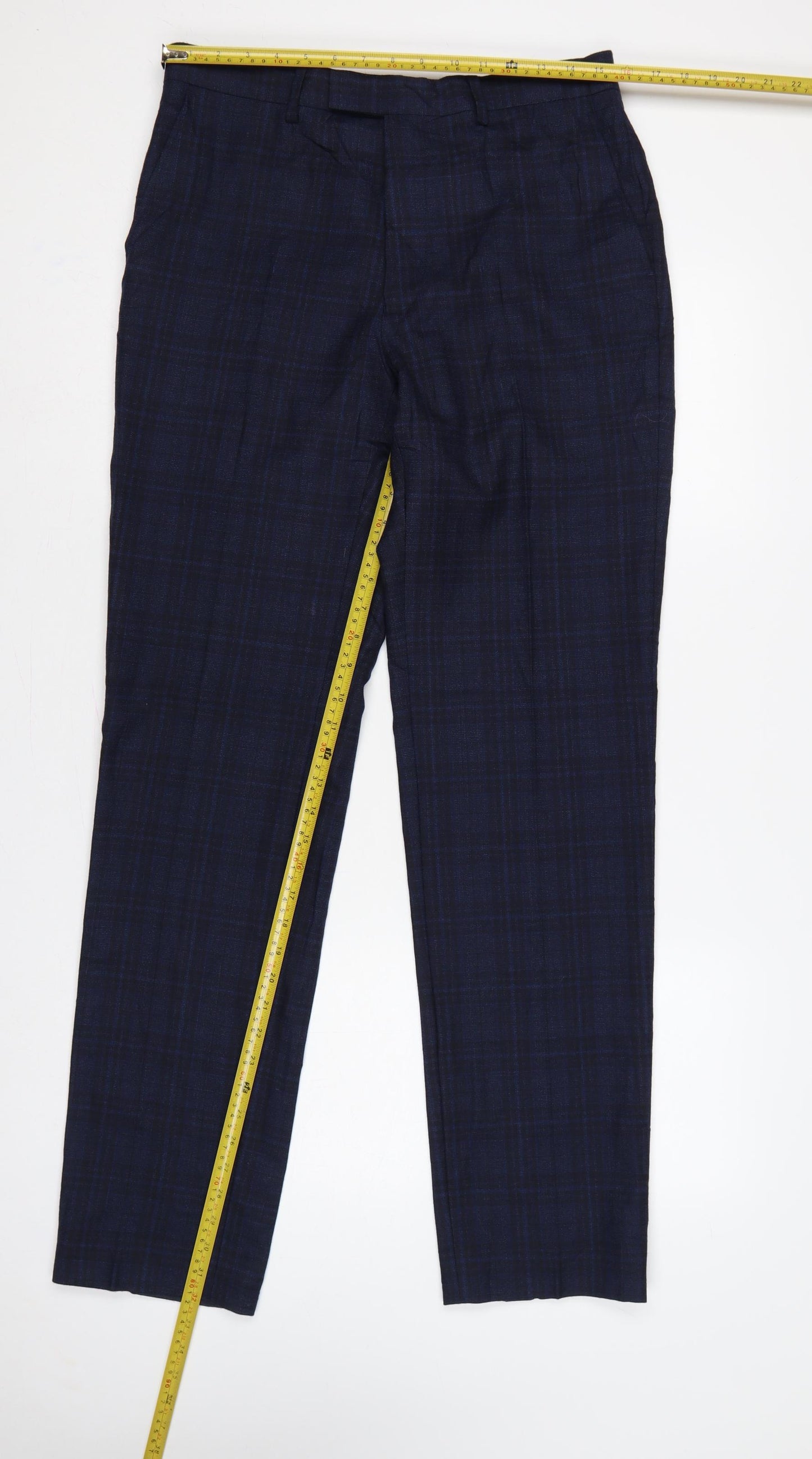 Marks and Spencer Men’s Blue 32 Linen Blend Plaid Dress Trousers