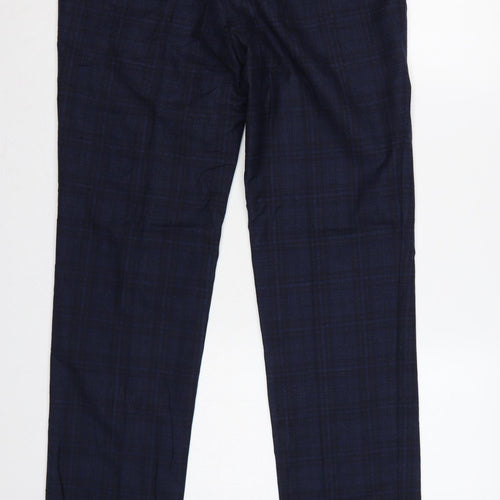 Marks and Spencer Men’s Blue 32 Linen Blend Plaid Dress Trousers