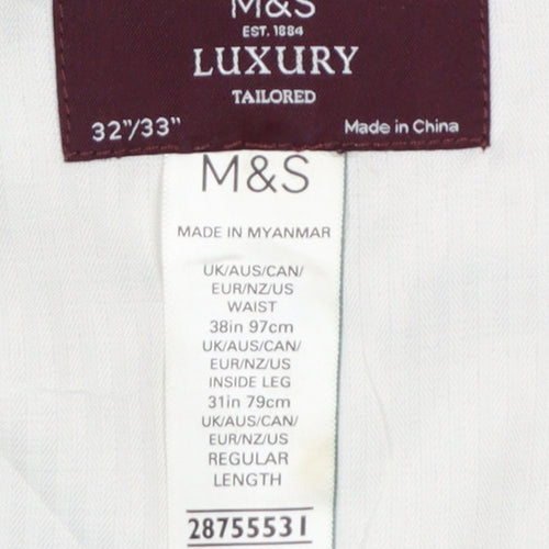 Marks and Spencer Men’s Blue 32 Linen Blend Plaid Dress Trousers