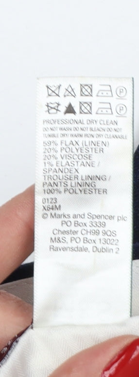 Marks and Spencer Men’s Blue 32 Linen Blend Plaid Dress Trousers