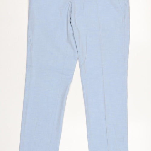 Marks and Spencer Men Blue Slim 32in Long Check Dress Trousers