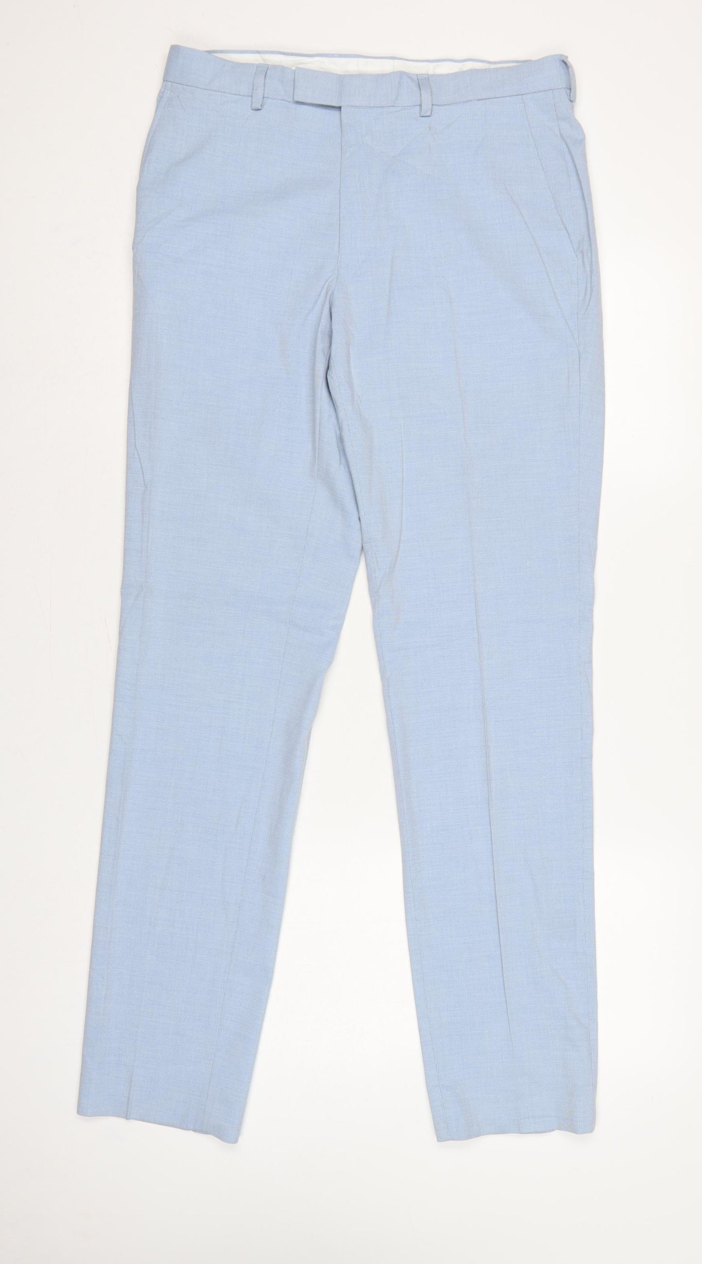 Marks and Spencer Men Blue Slim 32in Long Check Dress Trousers