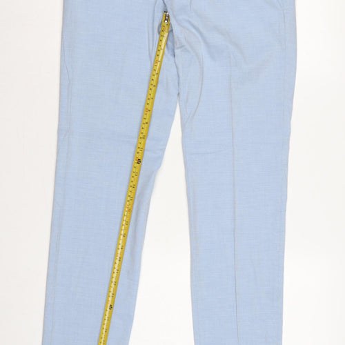 Marks and Spencer Men Blue Slim 32in Long Check Dress Trousers