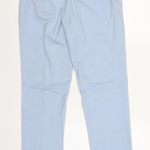 Marks and Spencer Men Blue Slim 32in Long Check Dress Trousers