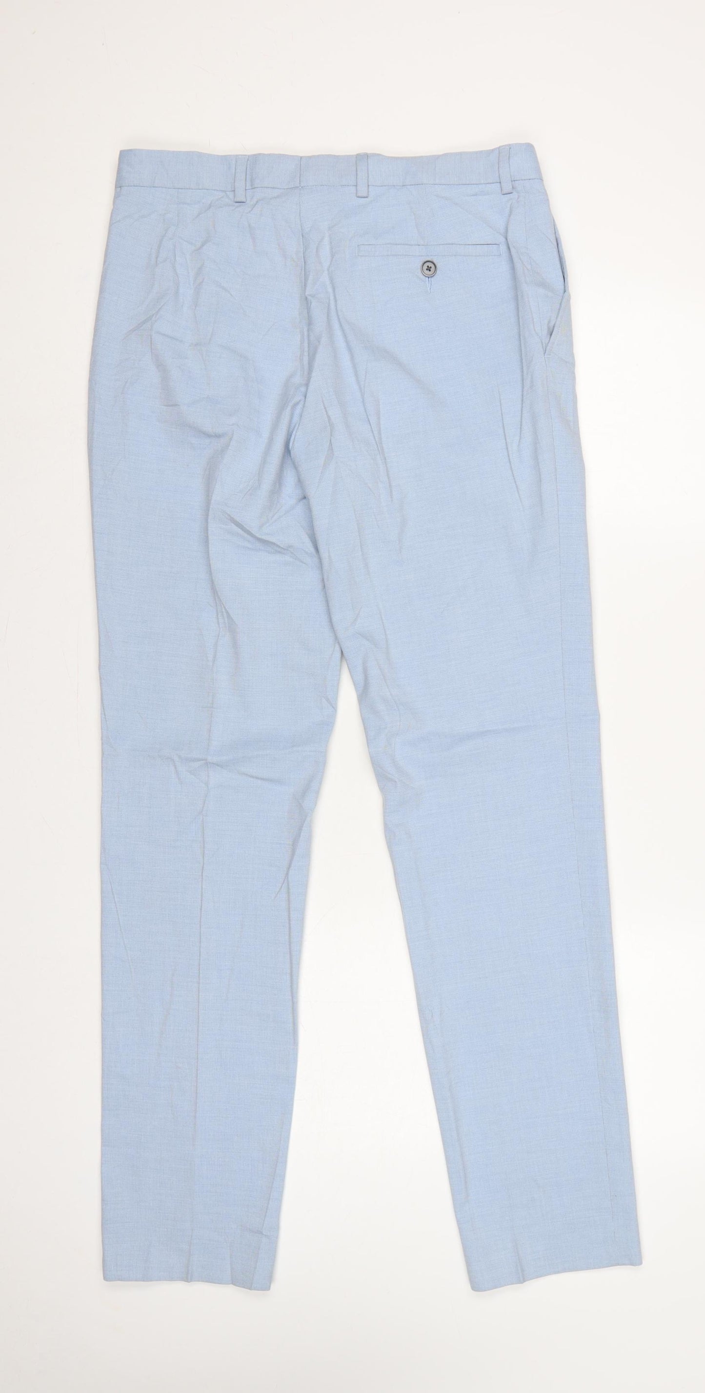 Marks and Spencer Men Blue Slim 32in Long Check Dress Trousers