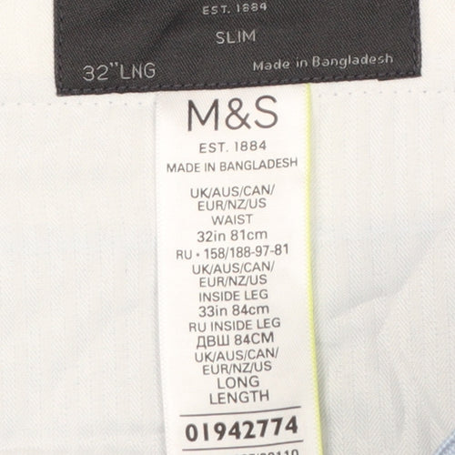 Marks and Spencer Men Blue Slim 32in Long Check Dress Trousers