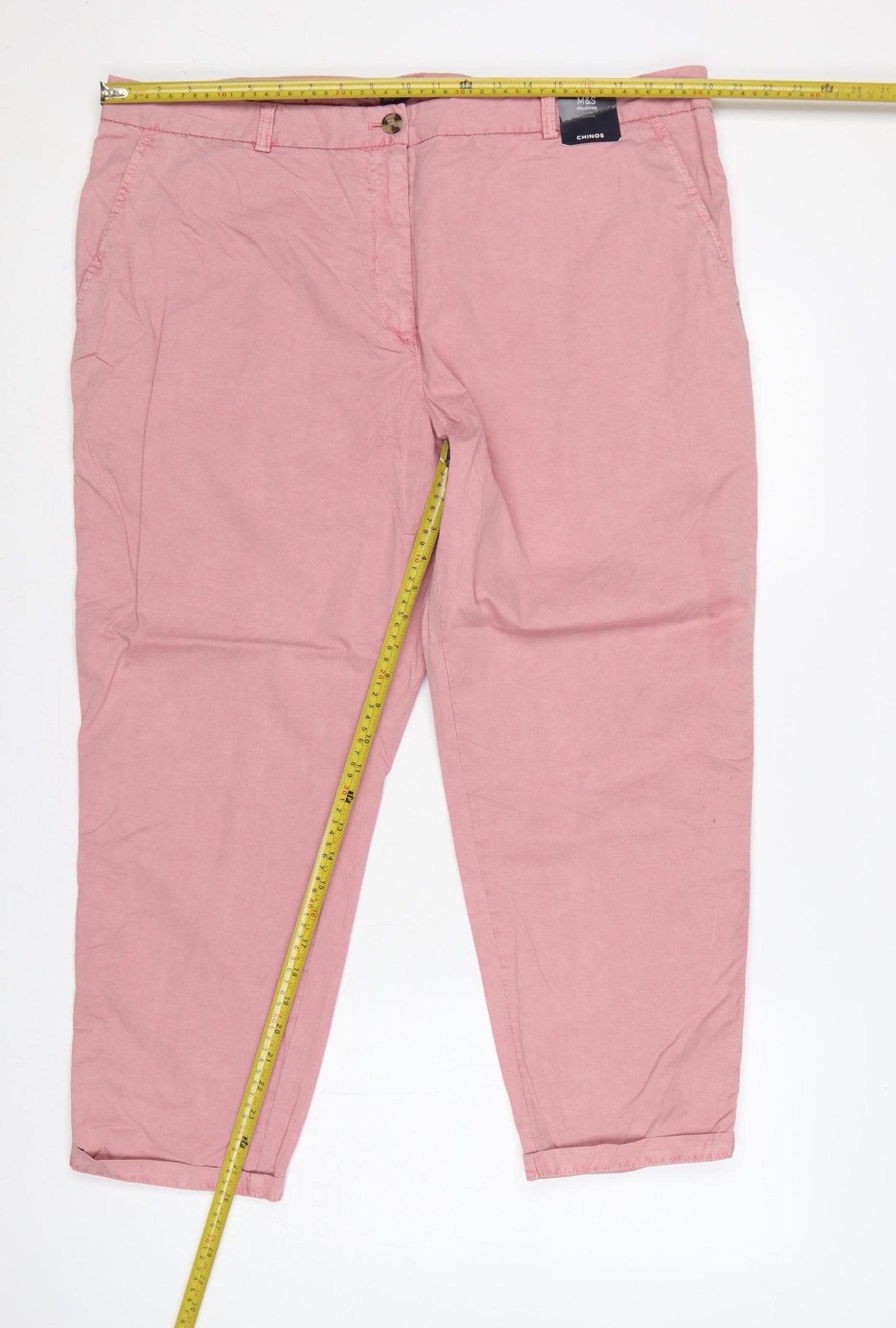 M&S Women’s Pink Chino Trousers UK 20 Short 100% Cotton