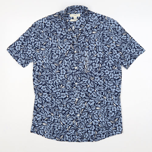 Marks & Spencer Men Blue Floral Hawaiian Cotton Shirt S Regular