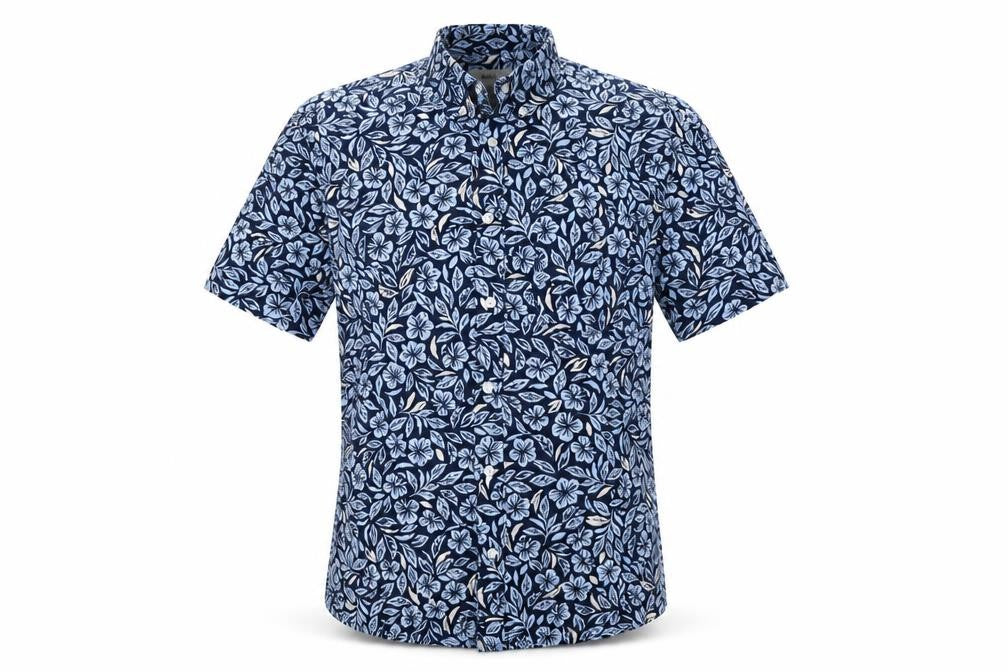 Front view of Marks & Spencer Men Blue Floral Hawaiian Cotton Shirt S Regular