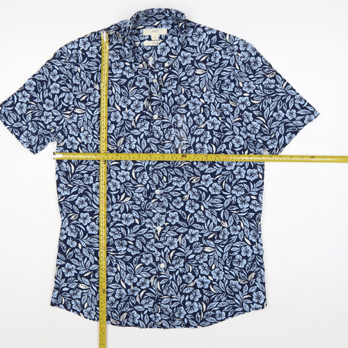 Marks & Spencer Men Blue Floral Hawaiian Cotton Shirt S Regular