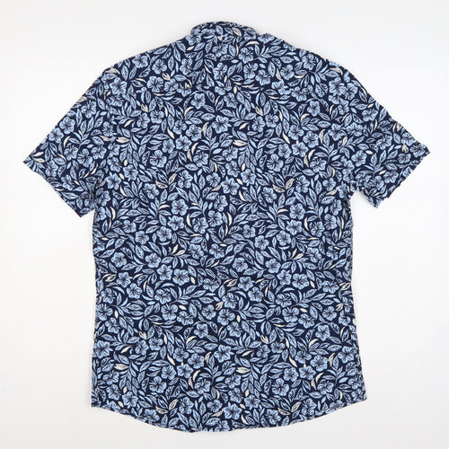 Marks & Spencer Men Blue Floral Hawaiian Cotton Shirt S Regular