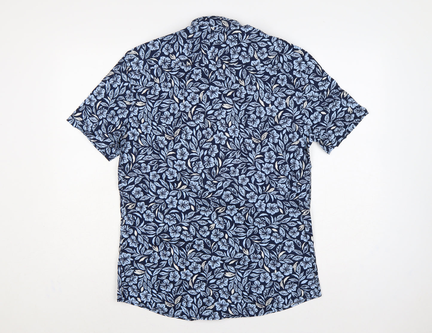 Marks & Spencer Men Blue Floral Hawaiian Cotton Shirt S Regular